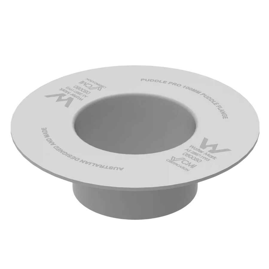 Puddle Pro 100mm ABS retrofit puddle flange - angled view