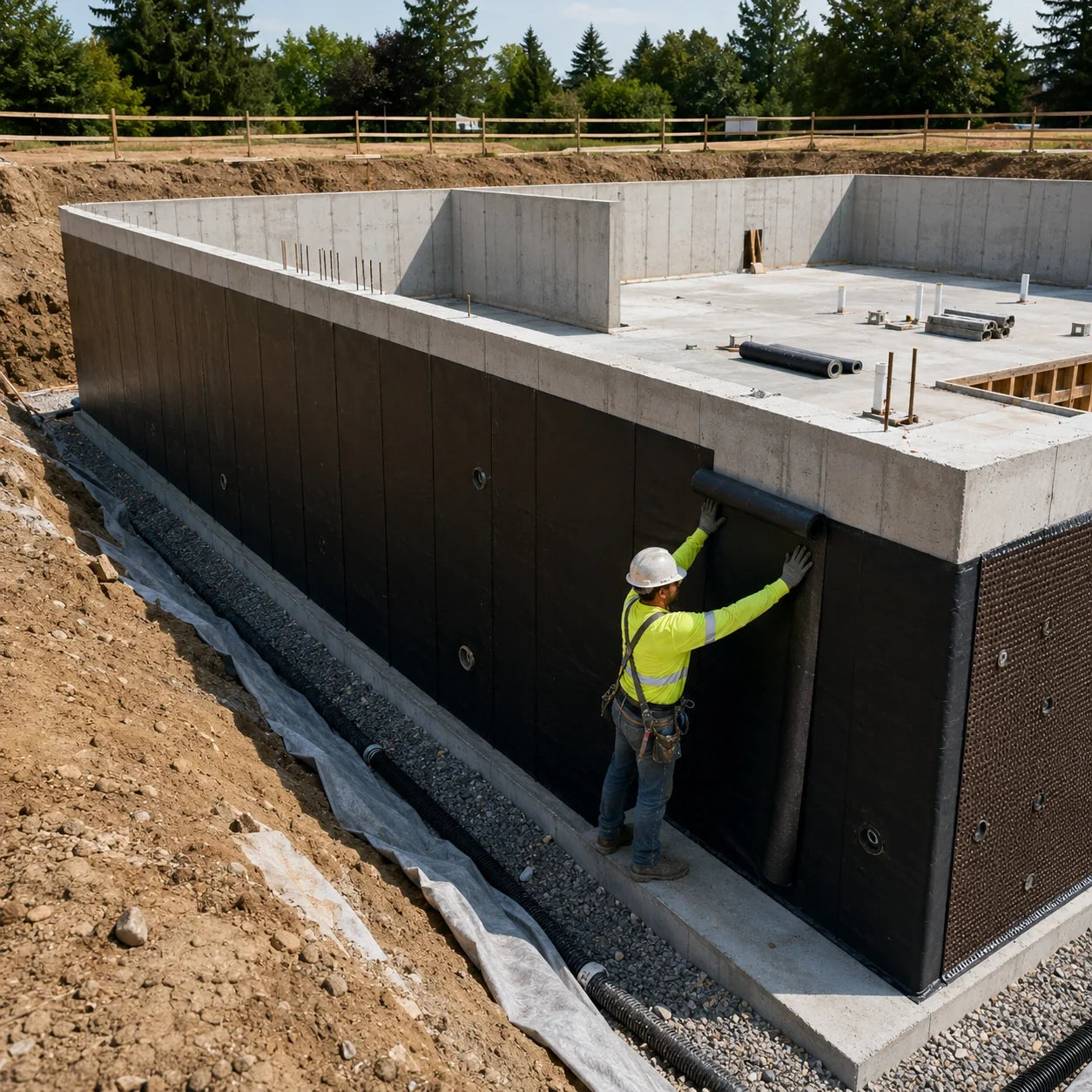 Professional torch-applied sheet waterproofing membrane installation