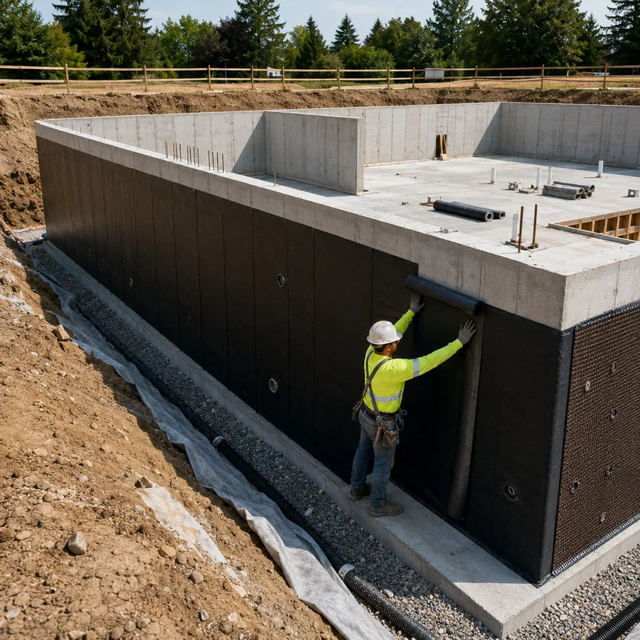 Professional torch-applied sheet waterproofing membrane installation