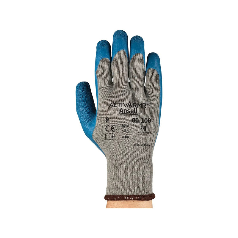 Ansell ActivArmr 80-100 blue latex-coated work glove front view | H2O Supplies