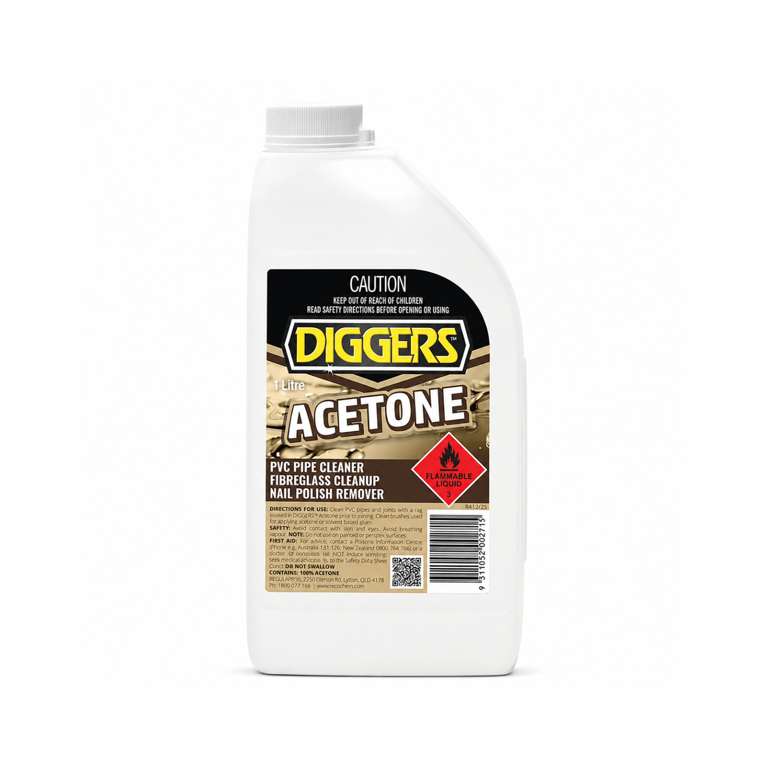 Diggers Acetone 1L solvent cleaner