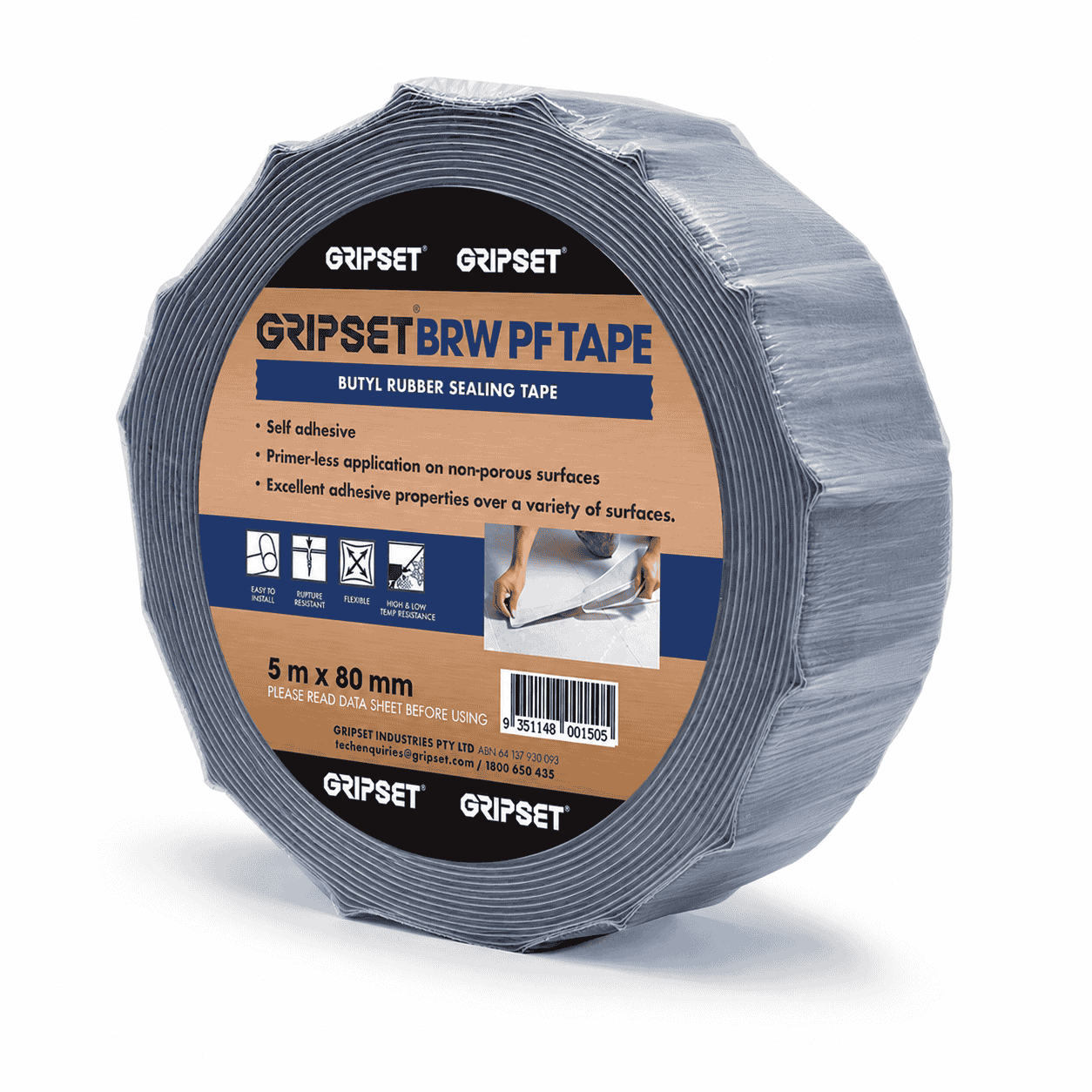 Gripset BRW PF butyl rubber sealing tape 5 m x 80 mm roll