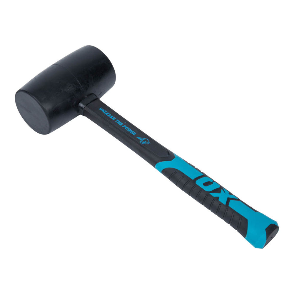 OX Trade black rubber mallet with 24oz head and fibreglass handle