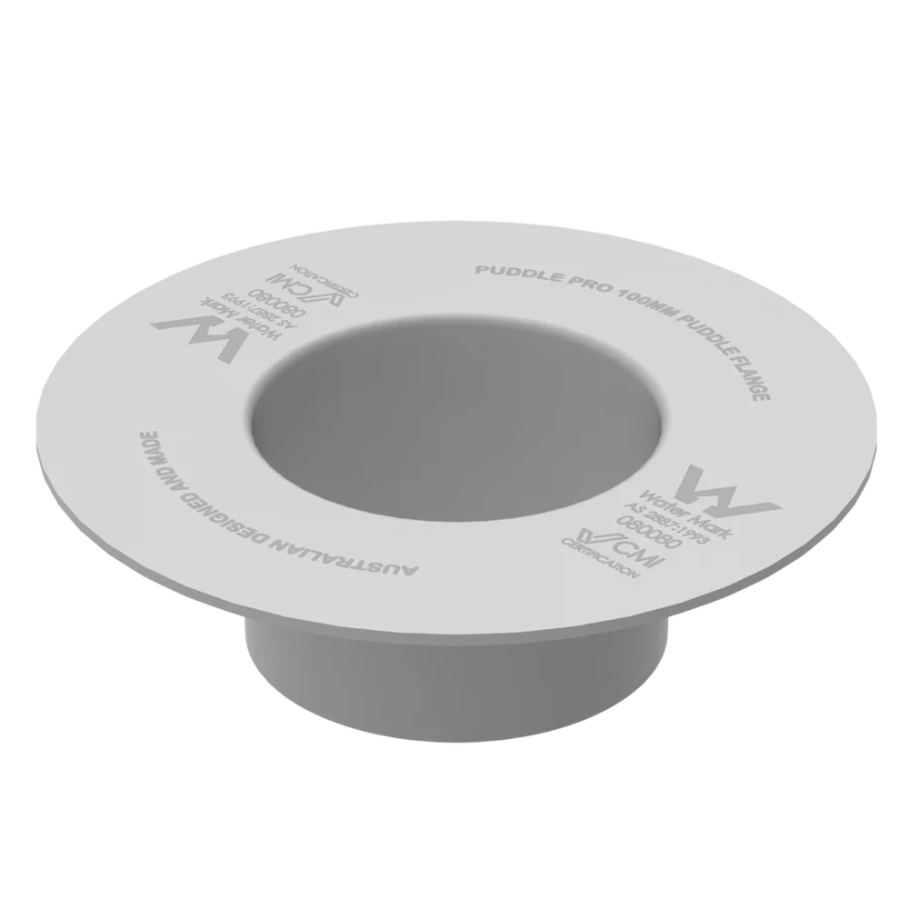 Puddle Pro 100mm ABS retrofit puddle flange - angled view
