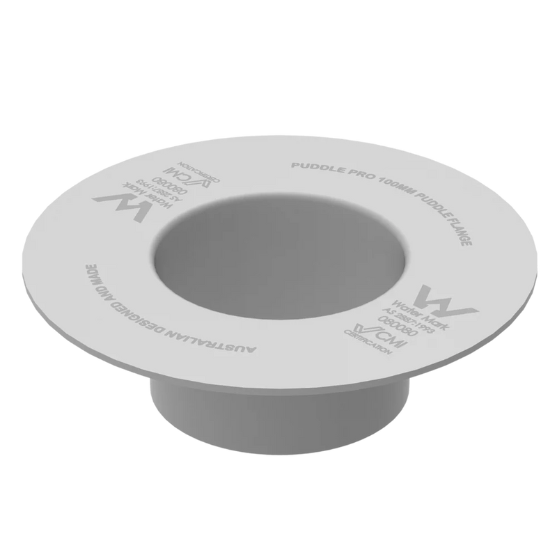 Puddle Pro 100mm ABS retrofit puddle flange - angled view