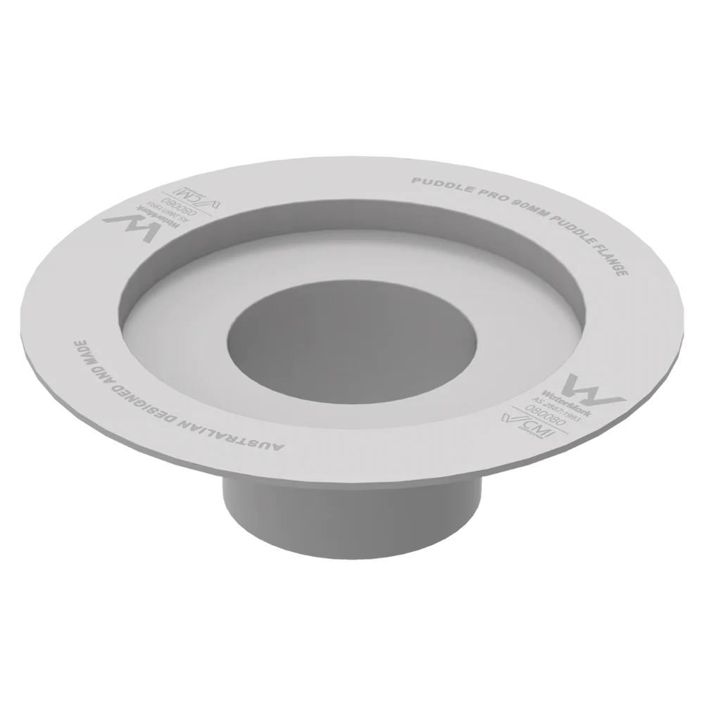 Puddle Pro 90mm ABS retrofit puddle flange - angled view