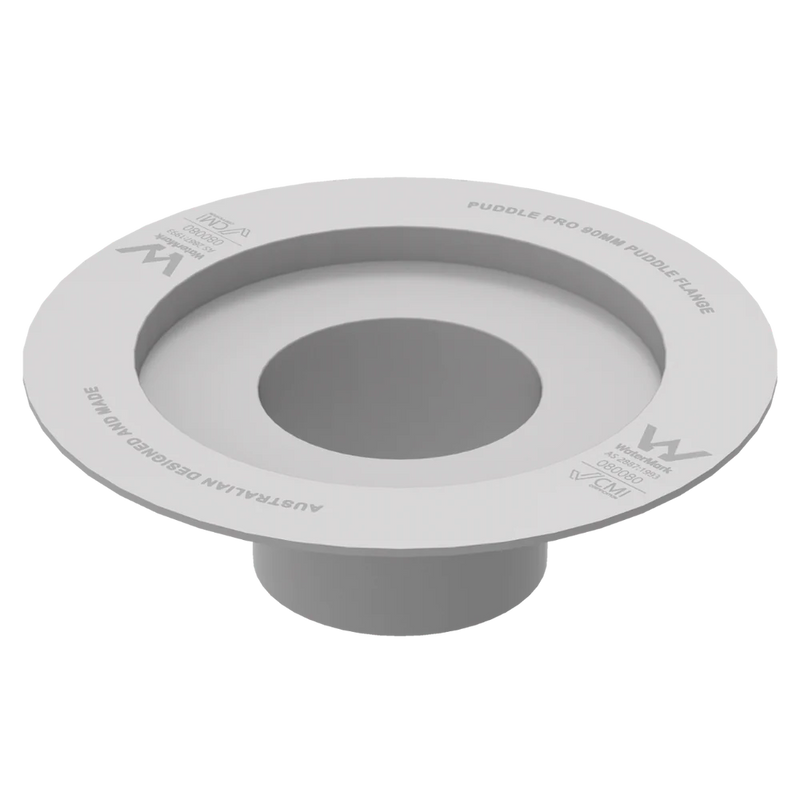Puddle Pro 90mm ABS retrofit puddle flange - angled view