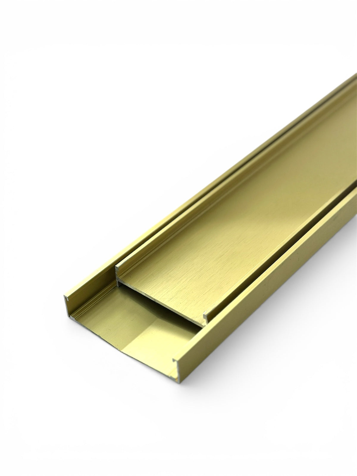 RenoX tile-insert V-drain in French Gold finish